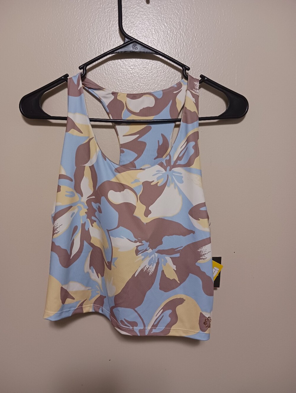 Pro Player Floral Print Tank Top in Blue, Cream & Brown Tank Large A-19